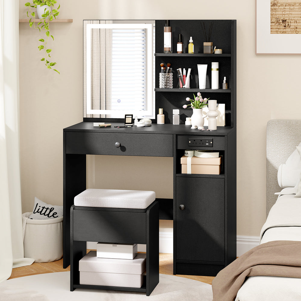 Vanity Desk with Mirror and Lights-Black - Gallery View 1 of 9