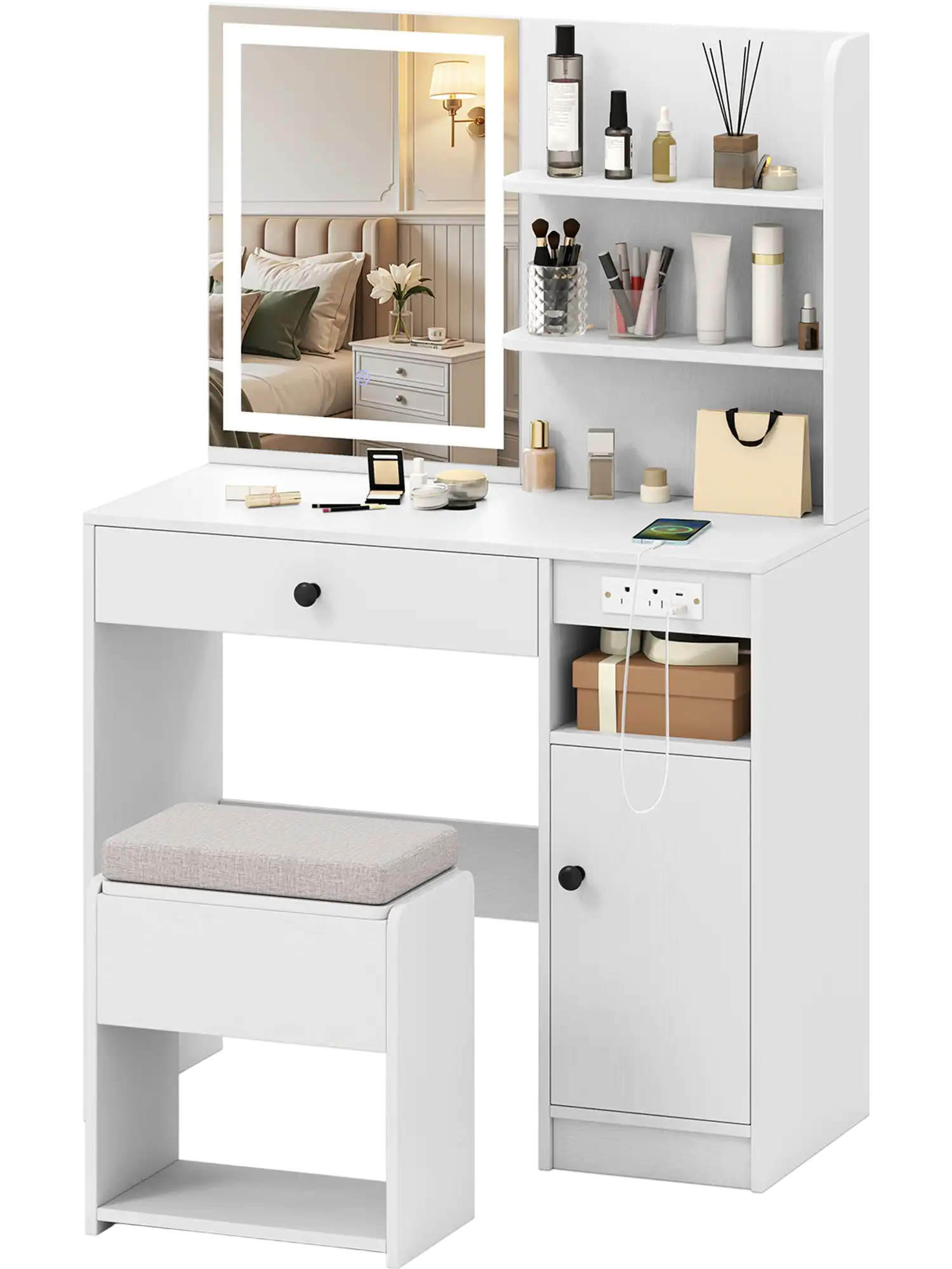 Costway Vanity Desk w/ Mirror & Lights 143276598 New