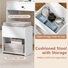 Cushioned storage stool with soft sponge cushion and hidden storage, perfect for organizing beauty essentials.