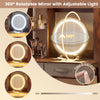 360° rotatable mirror with adjustable light in warm yellow, warm white, and cool white for versatile makeup application.
