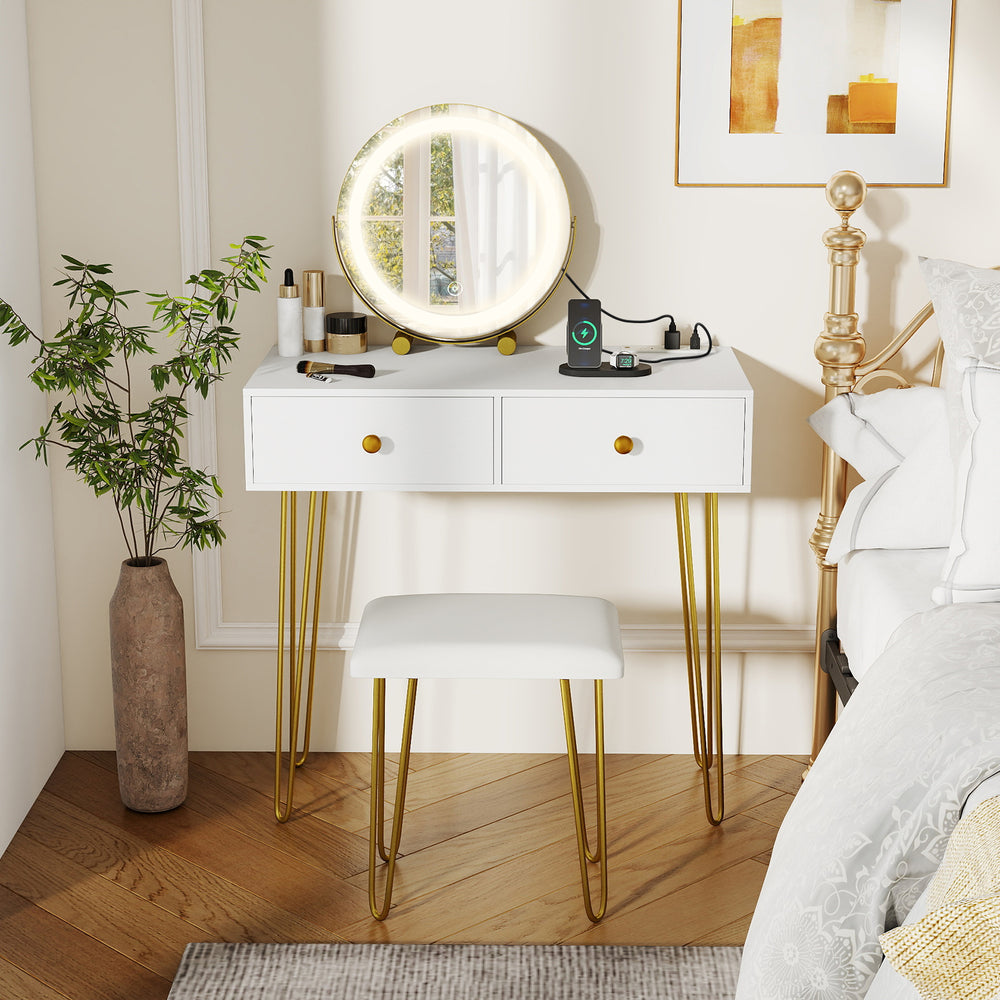 Vanity Desk with with Lighted Adjustable Mirror for Bedroom-White - Gallery View 1 of 10