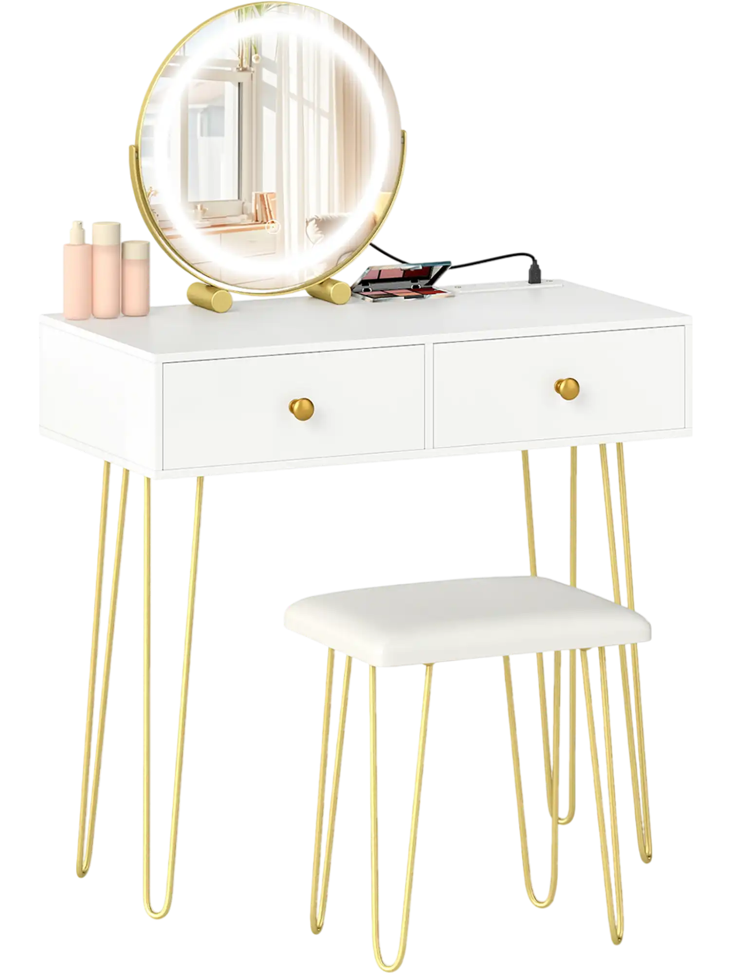 Costway Lighted Adjustable Mirror Vanity Desk 62204736 New