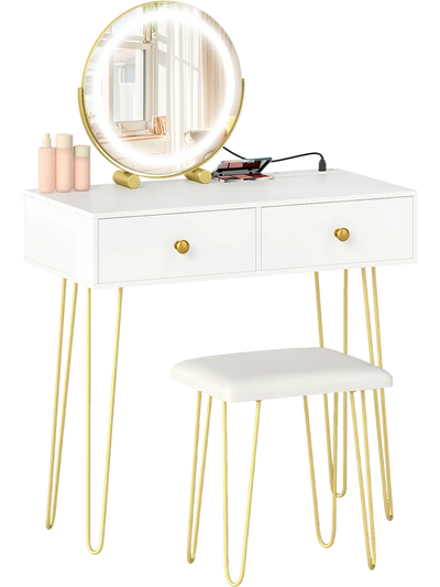 Costway Lighted Adjustable Mirror Vanity Desk Bedroom 62204736 New