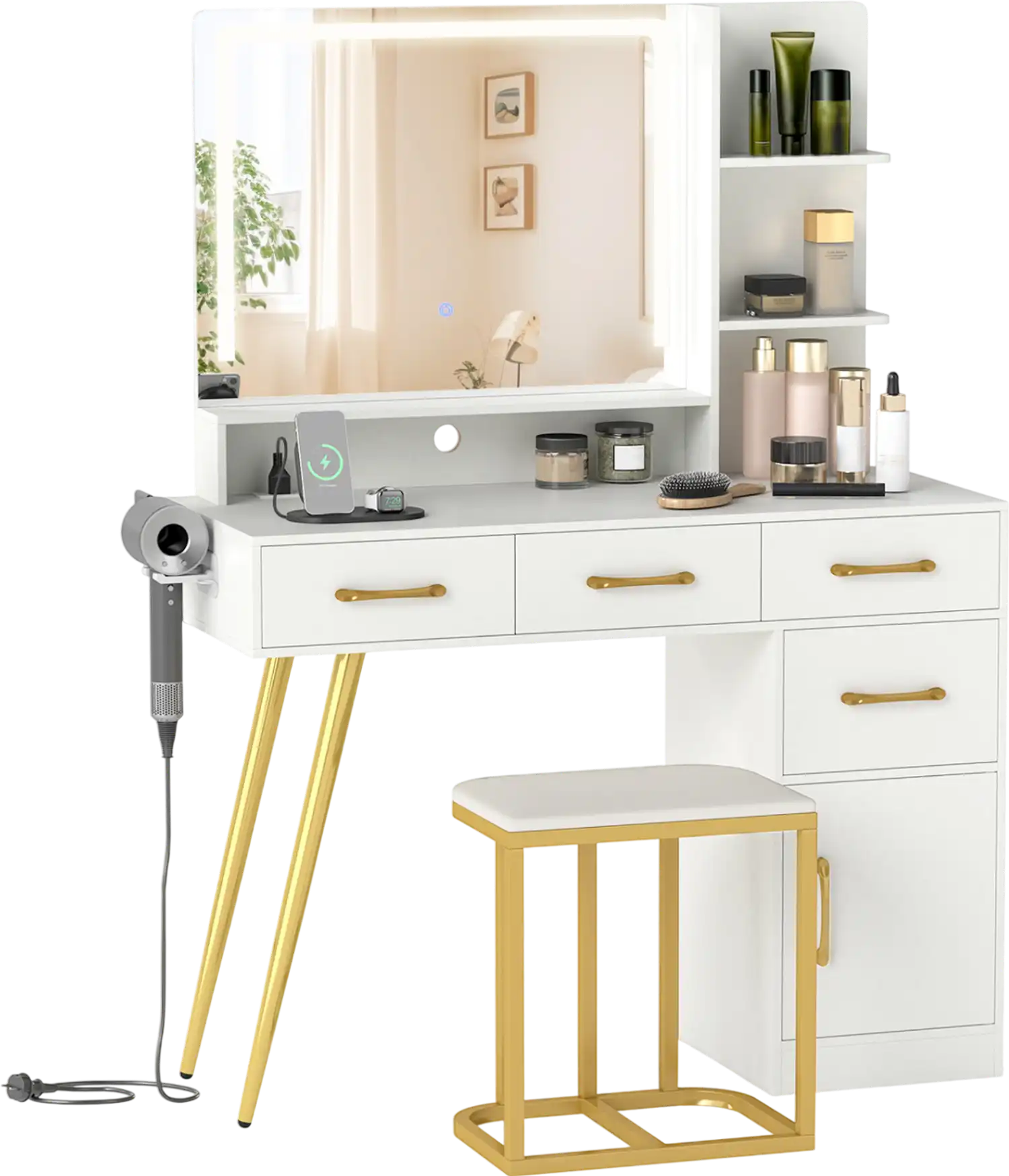 Costway Vanity Set w/ Mirror & Lights Adjustable Brightness 15526309 New