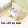 Vanity stool with flip top storage, cushioned seat, and hidden storage for efficient space use in small areas.