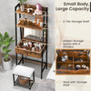 Ladder vanity desk set with flip top mirror, cushioned stool, and large storage capacity for small rooms.