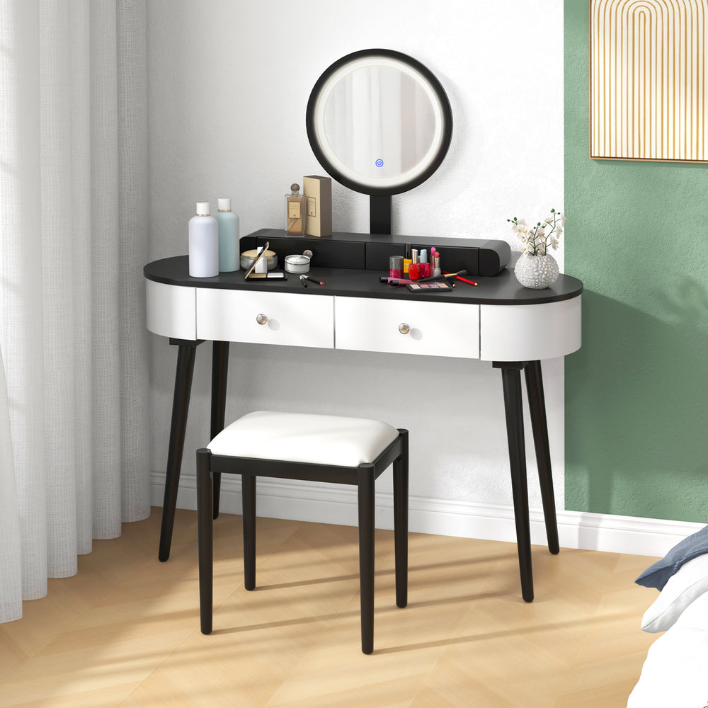 Makeup Vanity Table Set with LED Mirror and 3 Spacious Drawers-White and Black - Gallery View 1 of 10