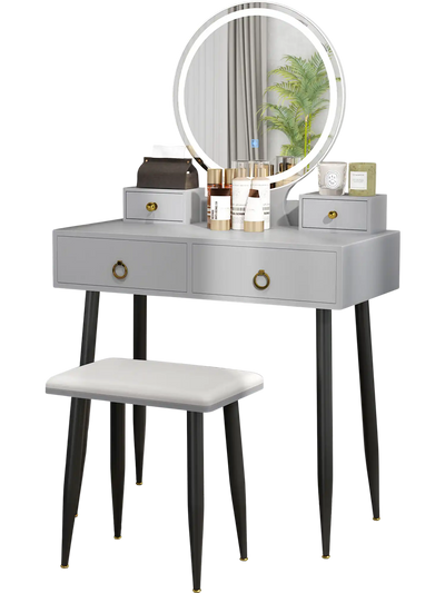 Costway Vanity Table Set Mirror Gray 03471526 New
