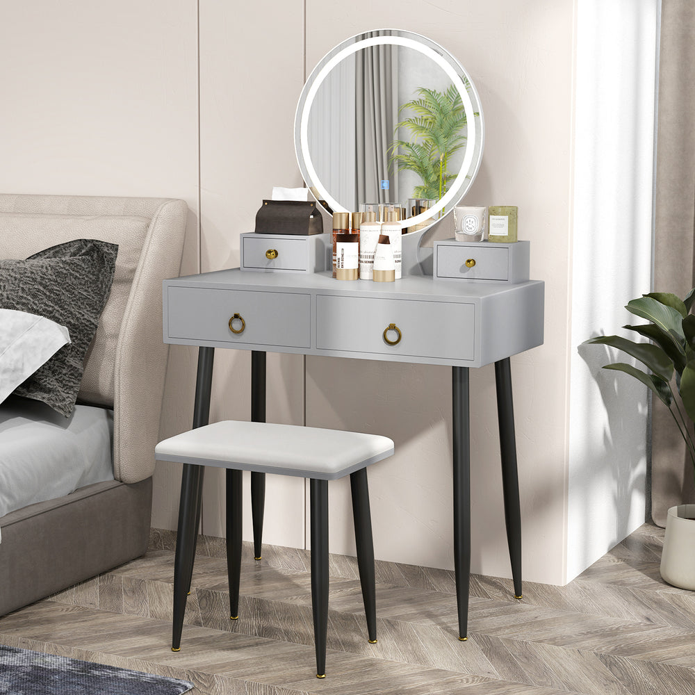 Vanity Table Set with Mirror-Gray - Gallery View 1 of 10