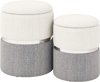 Stackable storage ottoman set of 2 in gray velvet and linen, perfect for living room or bedroom use.