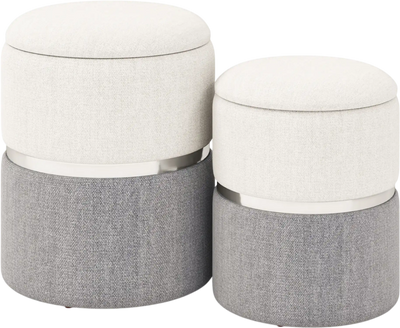 Costway Storage Ottoman Set of 2 Velvet Linen Fabric 71652438 New