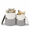 Stackable gray velvet and linen storage ottoman set of 2 with gold stainless steel ring, ideal for living room or.
