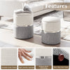 Stackable gray storage ottoman set of 2 with velvet/linen fabric, gold stainless steel ring, ideal for living room use.