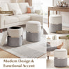 Storage ottoman set of 2 in gray with velvet/linen fabric, versatile for seating, footrest, or side table use.
