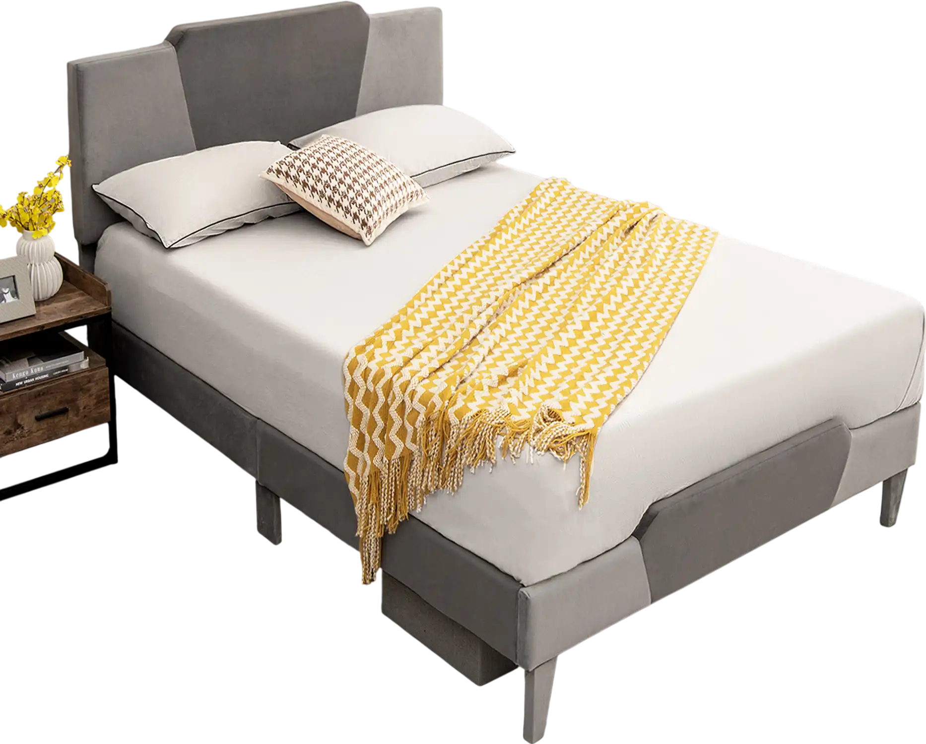 Costway Velvet Upholstered Bed Frame High Headboard Full 17642358 New
