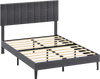 Full-size velvet upholstered platform bed with adjustable headboard, wooden slats, and sturdy support legs for comfort.