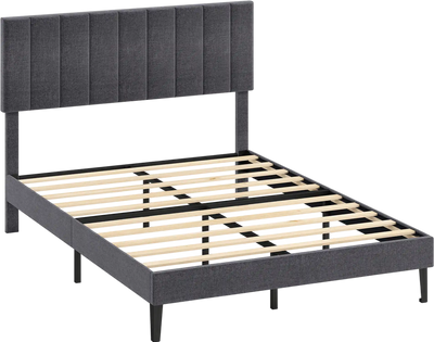 Costway Velvet Upholstered Platform Bed Adjustable Channel Headboard 92349030 New