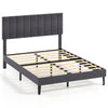 Full-size velvet upholstered platform bed with adjustable headboard and wooden slats for optimal support and comfort.