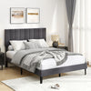 Full view of the velvet upholstered platform bed with adjustable headboard, featuring a sleek design and ample.