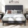 Full-size velvet upholstered platform bed with adjustable vertical channel headboard and elegant design for optimal.