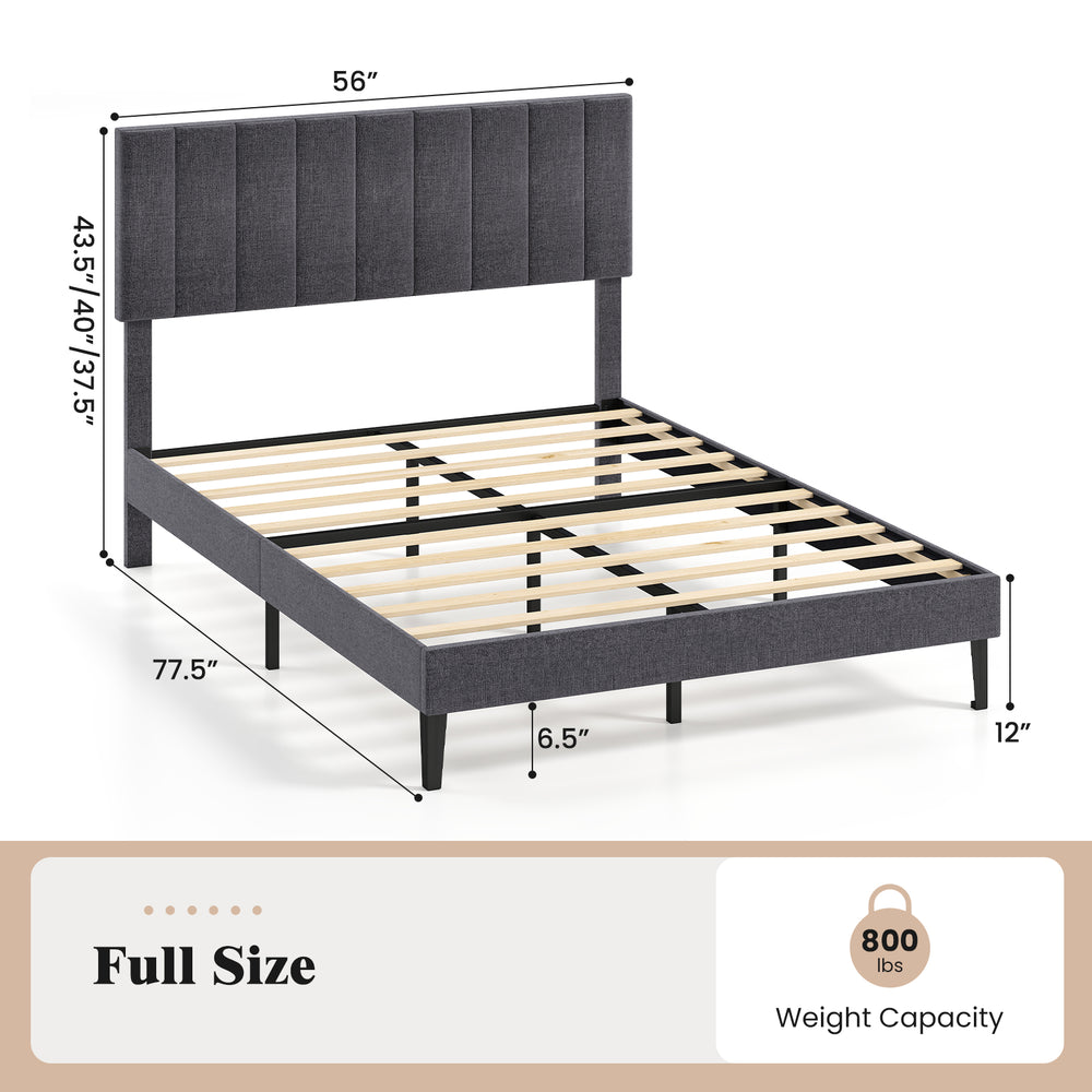 Full size velvet upholstered platform bed with adjustable headboard, wooden slats, and sturdy support for optimal.