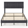 Full-size velvet upholstered platform bed with adjustable vertical channel headboard and sturdy wooden slats for.