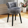 Velvet Vanity Chair with Back Upholstered Vanity Stool with Tufted Low Back and Solid Wood Legs-Gray - Gallery View 1 of 11