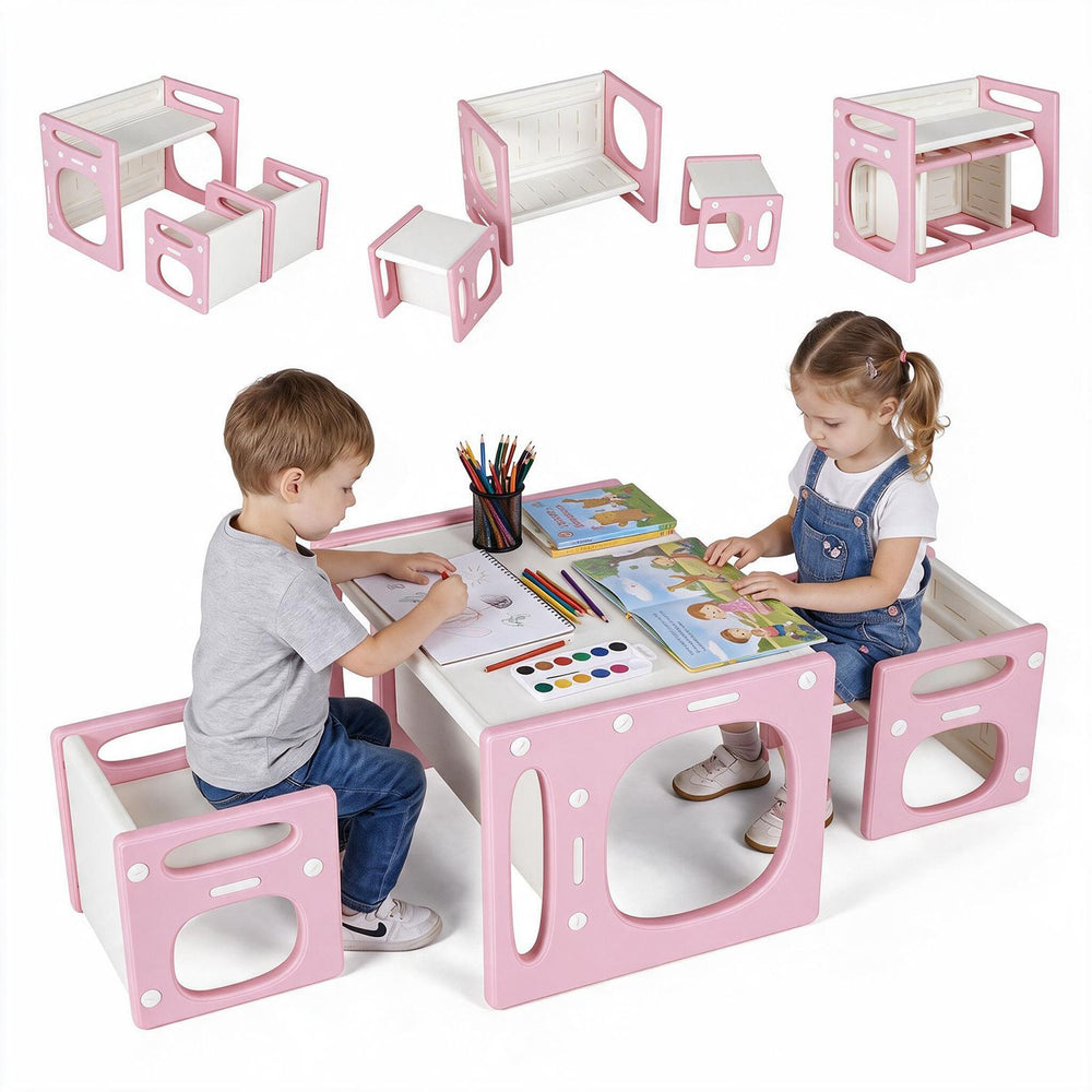 Versatile Kids Table and Chairs Set for Toddlers Ages 1-5-Pink - Gallery View 1 of 1