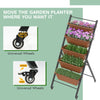 5-tier vertical raised garden bed with brown container boxes and 360° swiveling wheels for easy mobility in any space.