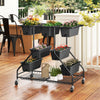 Vertical raised garden bed in black with 7 planter boxes and 2 storage baskets, perfect for outdoor plant display.