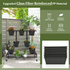 Vertical raised garden bed in black with 7 planter boxes and 2 storage baskets, crafted from weather-resistant PP.