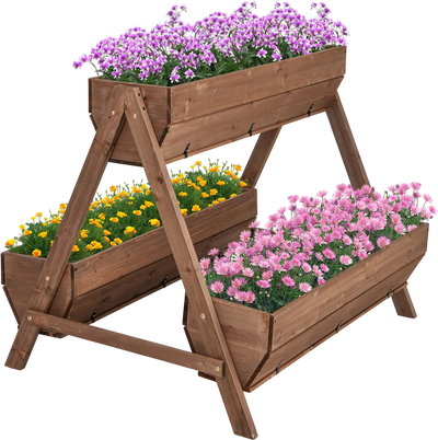 Costway Freestanding Vertical Raised Garden Bed 3 Wooden Planter Boxes 73248159 New