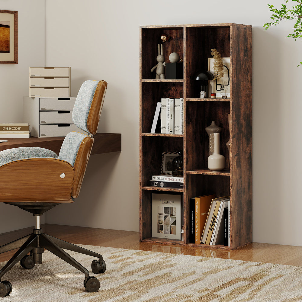 Vertical or Horizontal Freestanding Bookshelf with 7 Compartments-Rustic Brown - Gallery View 1 of 9