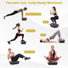 Vibration plate exercise machine showcasing various workouts like planks, squats, and twists for effective fitness.