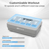 Vibration plate exercise machine in gray with 10 speed levels and remote control for customizable home workouts.