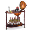 Vintage globe rolling wine bar cart showcasing the globe's interior heavens and extra shelf for enhanced storage space.