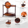 Vintage globe rolling wine bar cart with old world map design, featuring an extra shelf and three casters for easy.