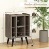 Vinyl record storage turntable stand with dimensions, featuring 4 open shelves and multiple charging ports for.