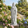 Virgin Mary statue 29.5 inches tall in gray, made from magnesium oxide, ideal for garden decoration and faith-inspired.