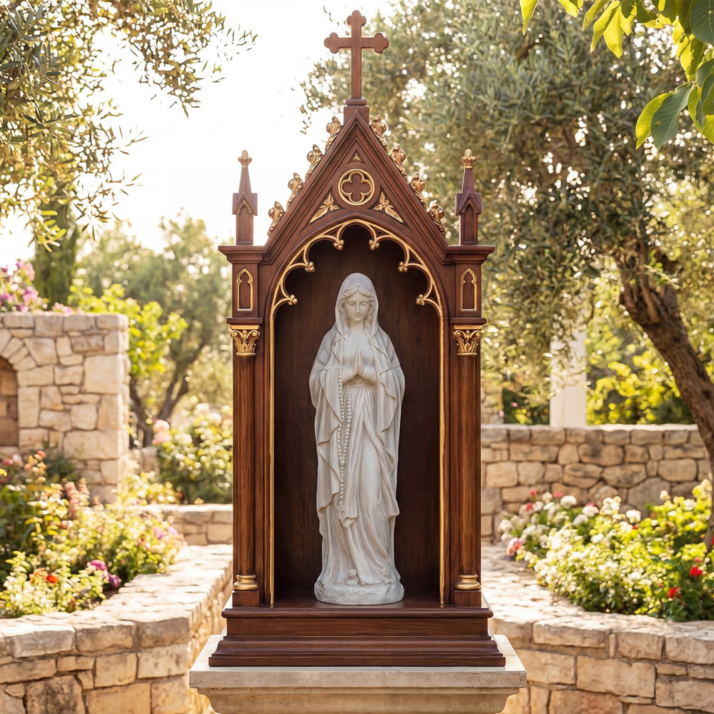 Virgin Mary statue 29.5 inches tall in a vintage style, made from magnesium oxide for outdoor gardens and memorials.
