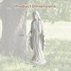 Virgin Mary statue with aged finish, 29.5 inches tall, made from magnesium oxide for outdoor religious decor.