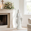 Virgin Mary statue 29.5 inches tall in aged white finish, perfect for gardens or home decor with a serene.