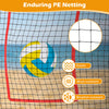 Volleyball rebounder net featuring durable PE netting, adjustable angles, and a 7 ft x 4 ft practice area for outdoor use.