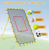 Volleyball rebounder net with heavy-duty frame, adjustable angles, and 7 ft x 4 ft area for practicing various ball sports.