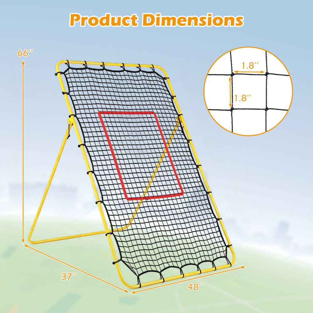 Volleyball rebounder net with adjustable angles, featuring a heavy-duty frame and 7 ft x 4 ft rebound area for practice.