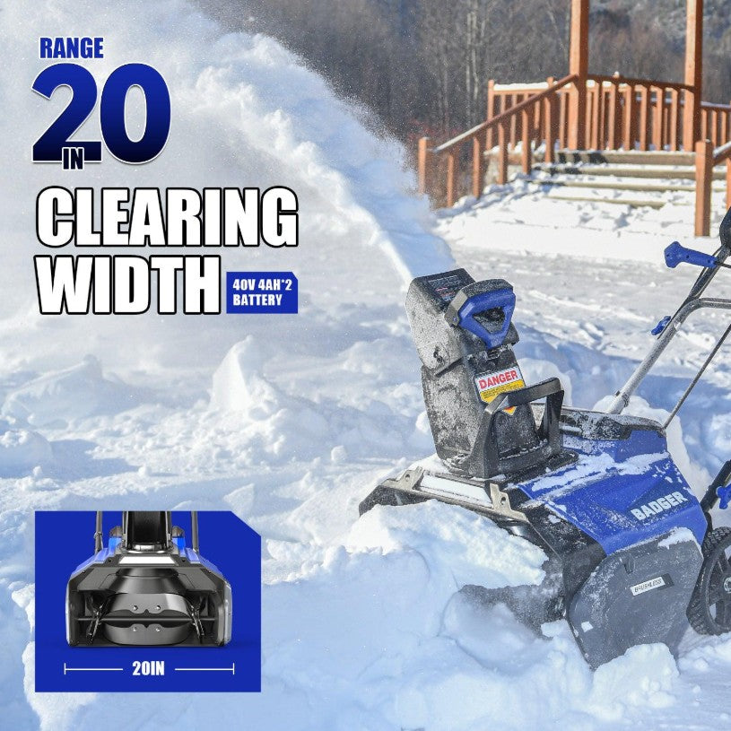 Wild Badger WB40VSNBL2 Cordless Snow Blower 20" 40V Dual 4.0Ah Batteries and LED Headlight New