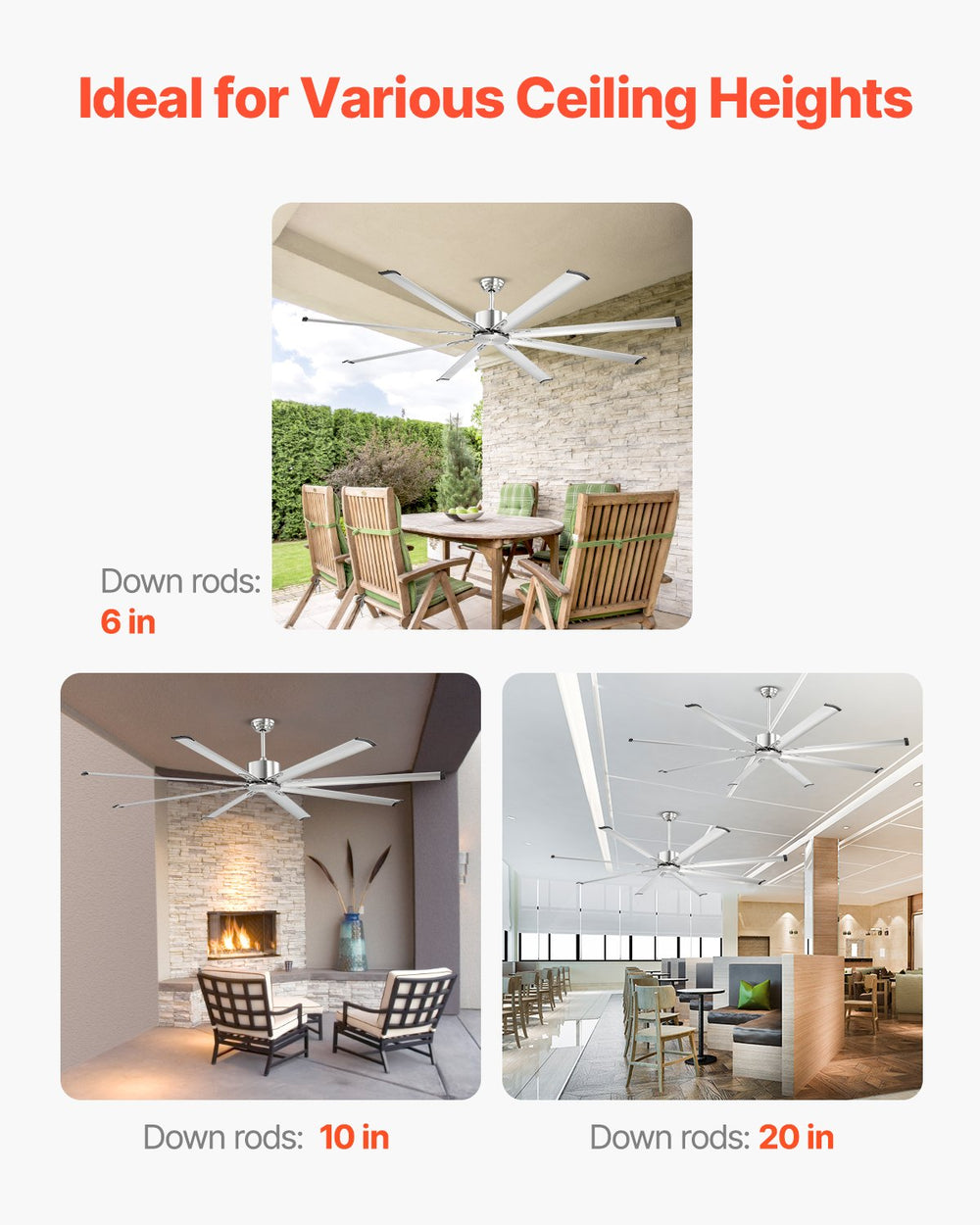 Vevor Ceiling Fan 84" 8 Blade No Light 6-Speed Remote Control Reversible Flush Mount New