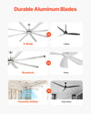 Vevor Ceiling Fan 96" 8 Blade No Light 6-Speed Remote Control Reversible Flush Mount New