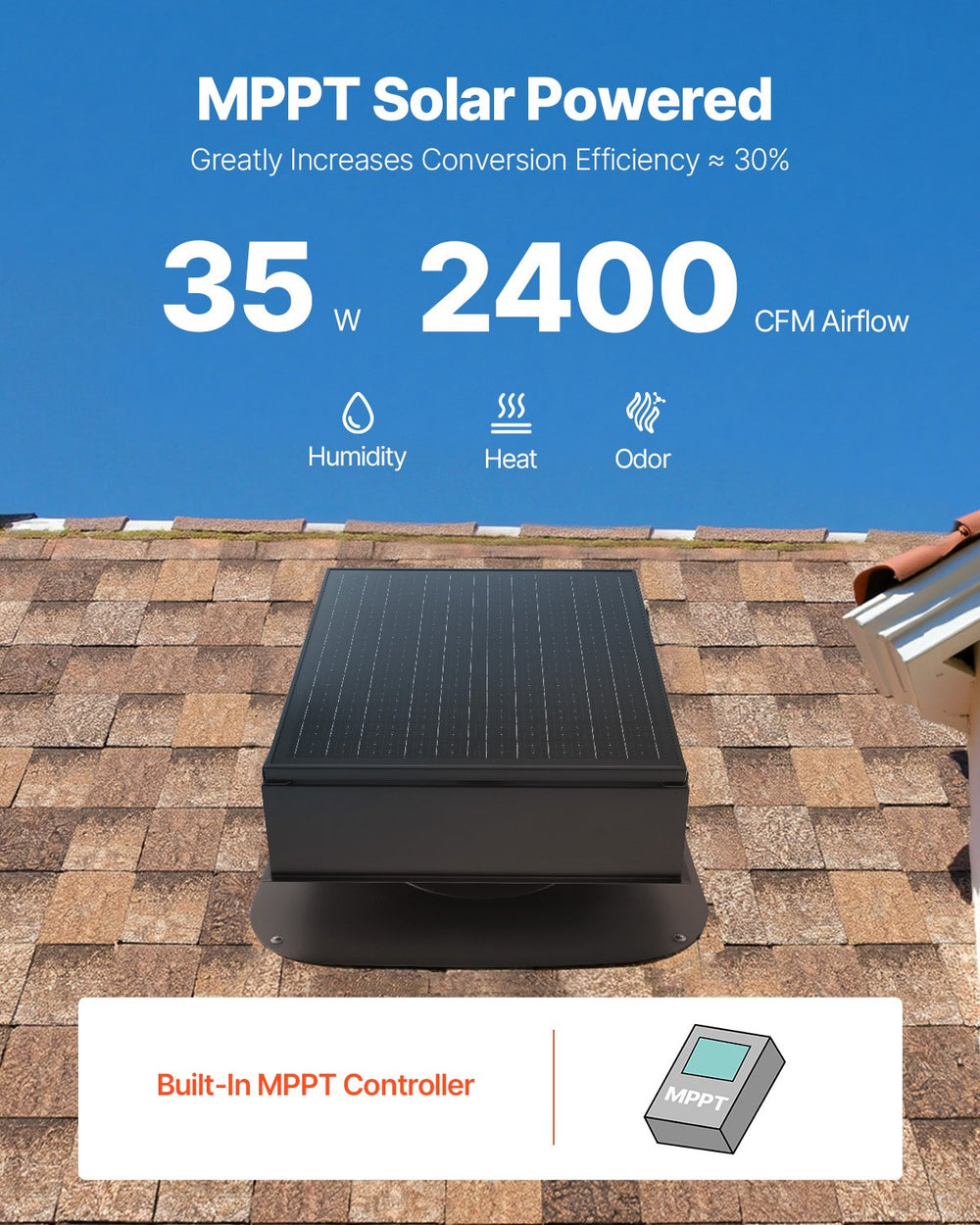 Vevor Solar Roof Attic Exhaust Fan 30W with Thermostat and Brushless DC Motor New