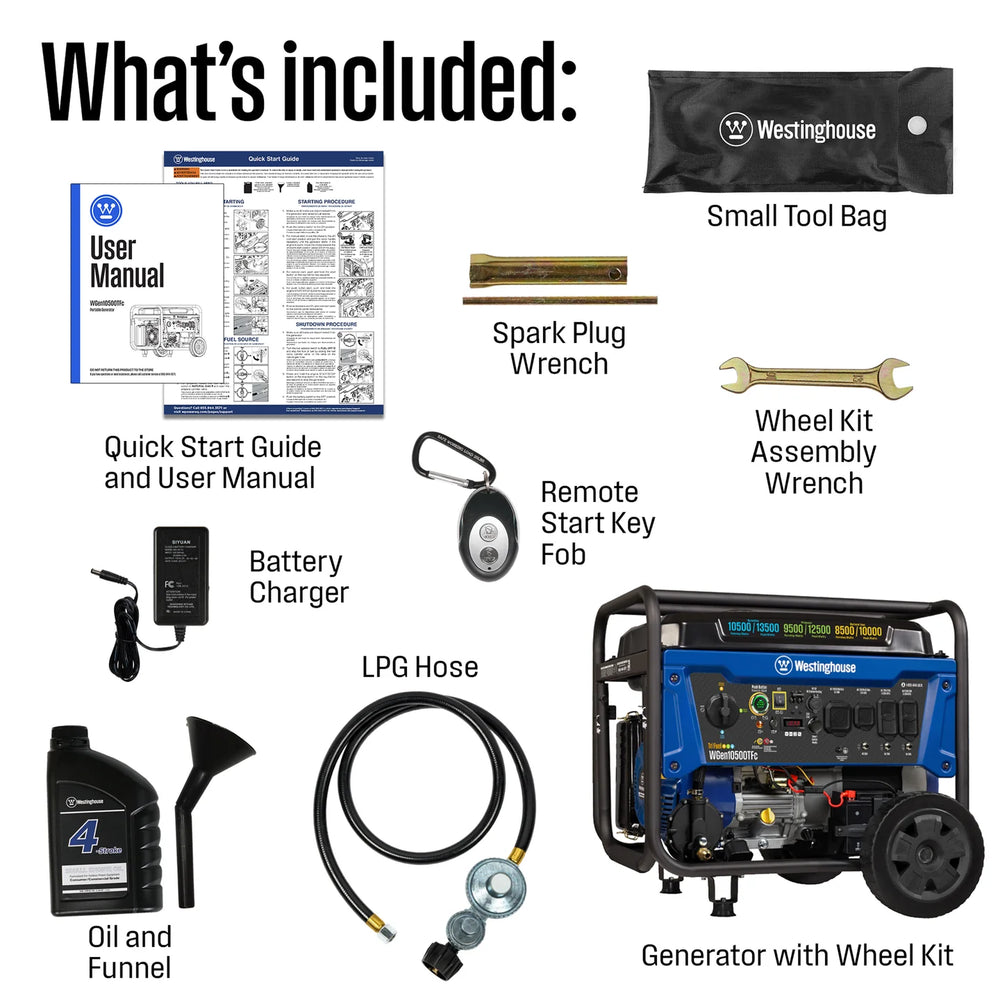 Westinghouse WGen10500TFc Tri-Fuel Generator 10500W/13500W 50 Amp Remote Start with CO Sensor New